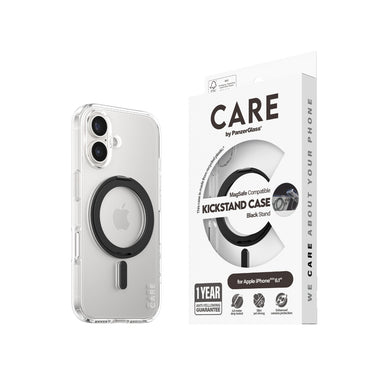PanzerGlass CARE MagaSafe & KickStand Compatible Case for Apple iPhone 16- Black